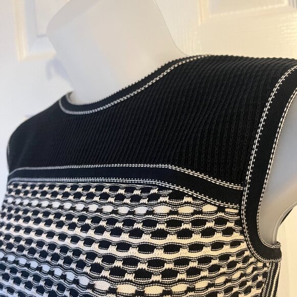 Tory Burch Monique black and cream knit pleated sleeveless fit-and-flare dress - Picture 7 of 11